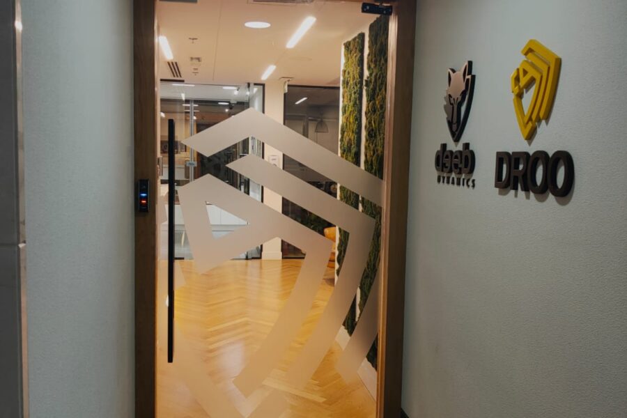 DROO office entrance with company signage