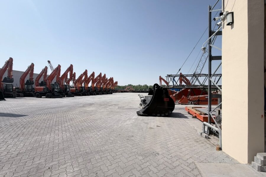 Equipment yard with CCTV cameras mounted beside the warehouse building