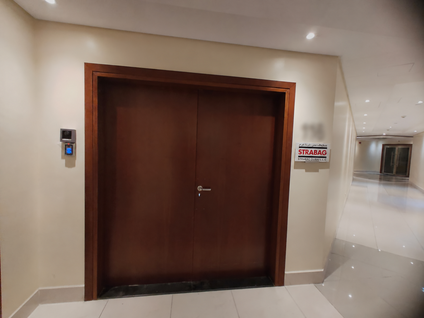 STRABAG office entrance with HEYCE card reader and Hikvision video intercom